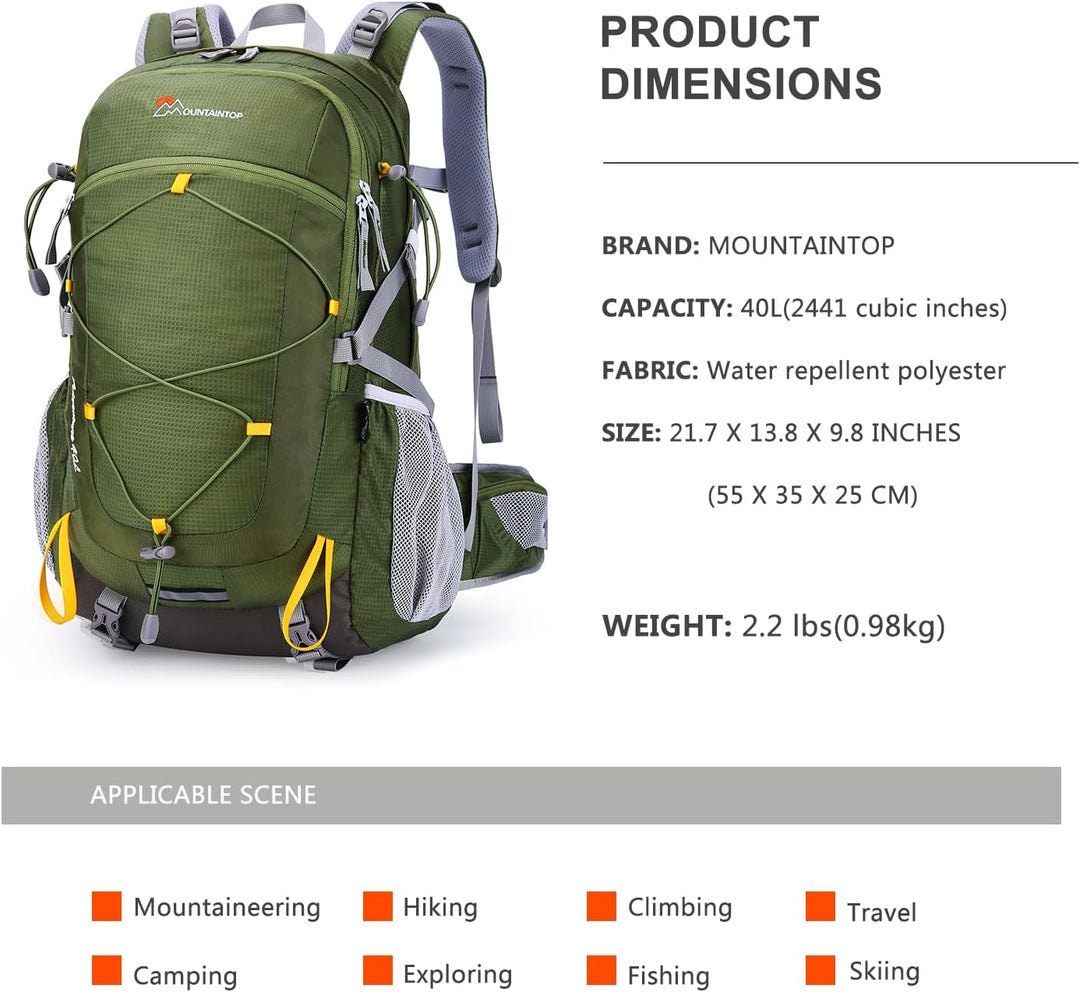 MOUNTAINTOP 40L Wanderrucksack Herren Damen Trekkingrucksack Outdoor Rucksäcke mit Regenhülle für Ca