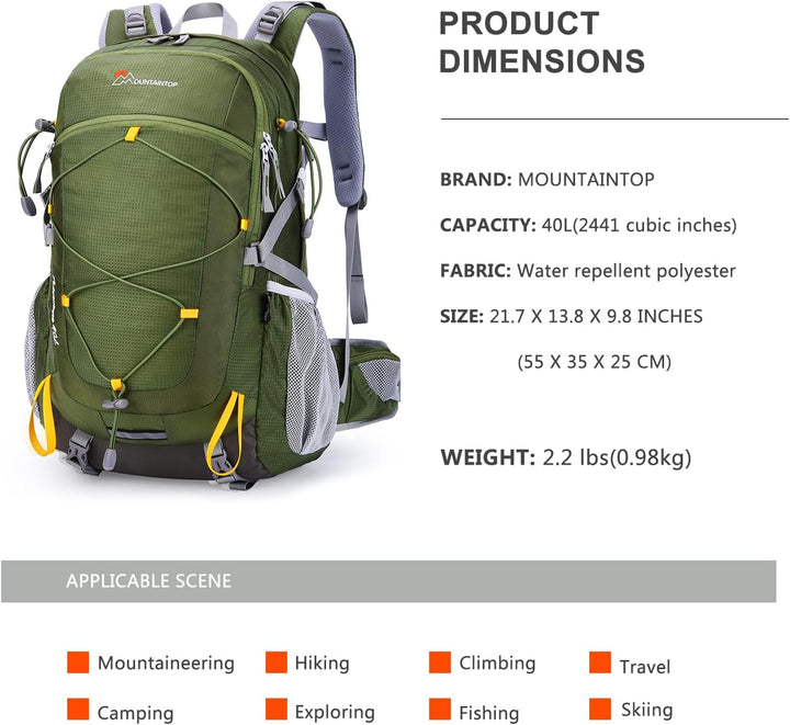 MOUNTAINTOP 40L Wanderrucksack Herren Damen Trekkingrucksack Outdoor Rucksäcke mit Regenhülle für Ca