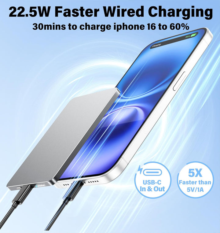 5000mAh für Magsafe Powerbank Mini 22,5W Power Bank USB C in Out Schnellaufladung, Wireless Magnetis