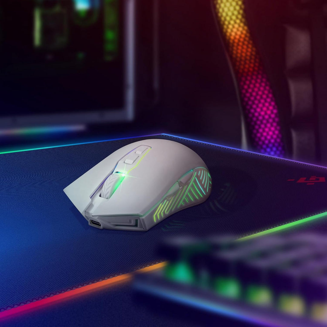 Defender® Pandora Kabellose Gaming Maus - Geräuschlose Klicks - 5 programmierbare Tasten - RGB-Beleu