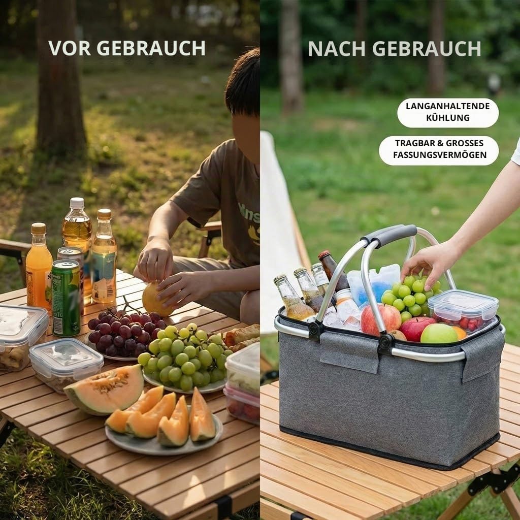 Einkaufskorb Faltbar, Einkaufskorb mit Kühlfunktion, Tragekorb, Thermo als Picknickkorb,für Picknick