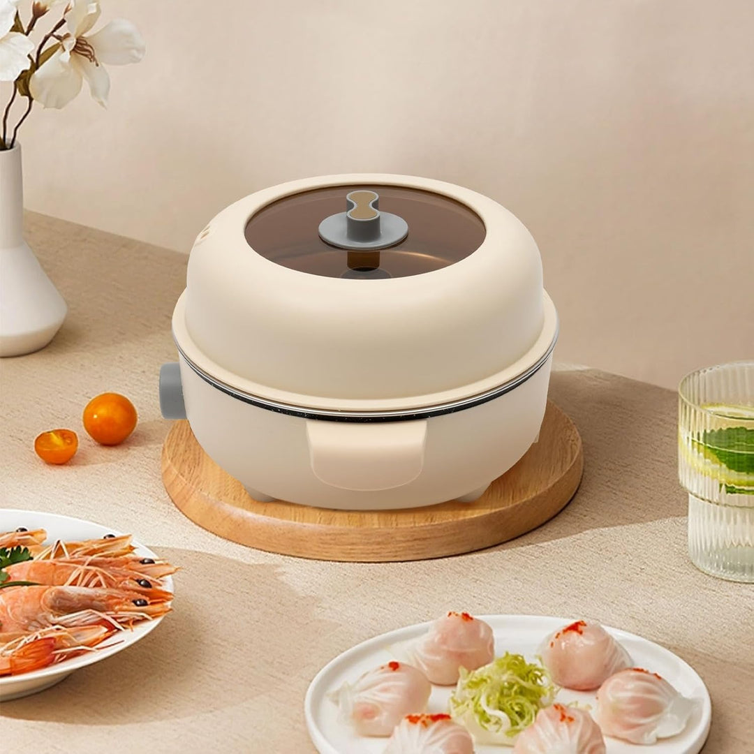 600W 220V Elektrischer Kochtopf 1.5L Elektrische Hot Pot mit Dampfgarer Antihaft Bratpfanne Mini Ele