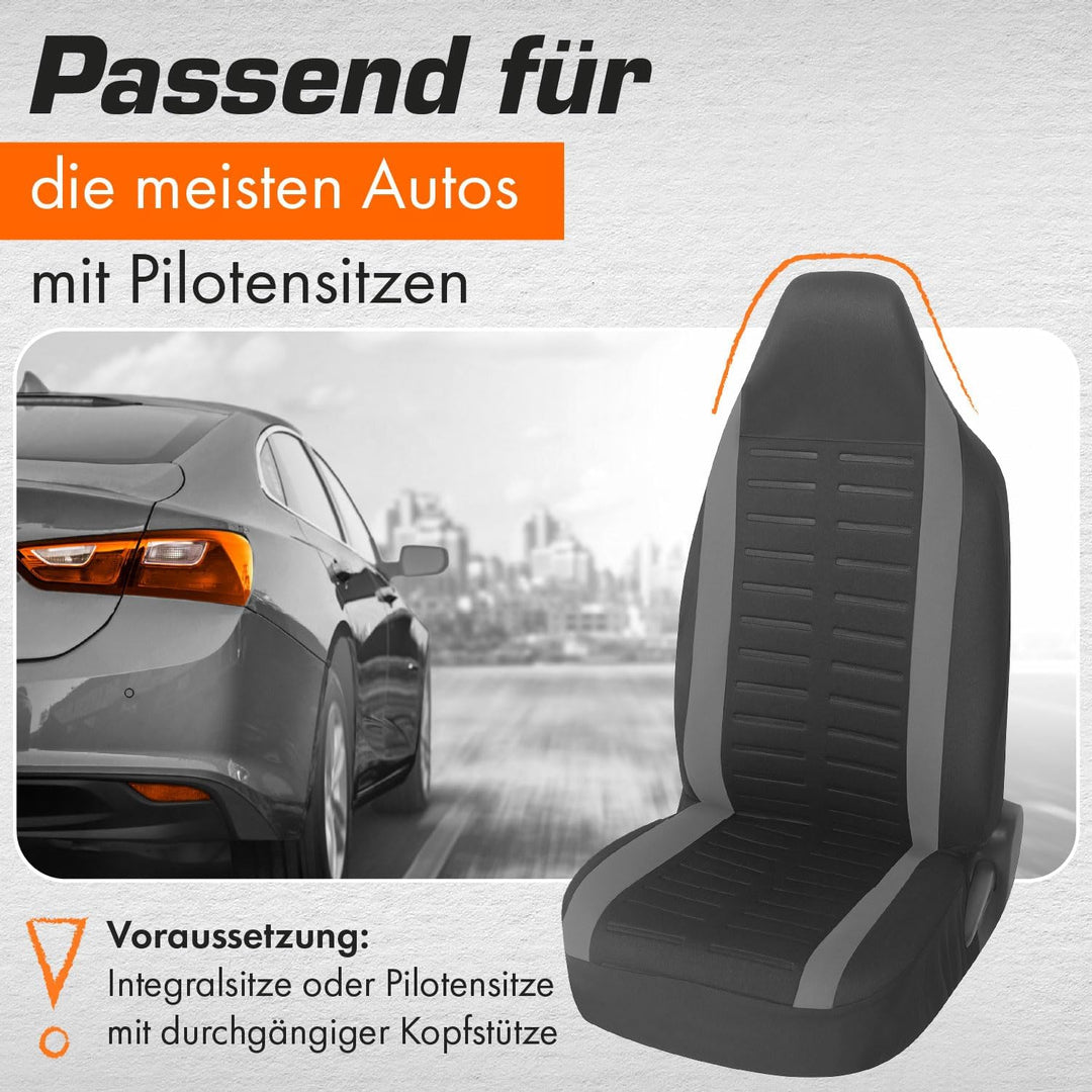 Upgrade4cars Autositzbezüge Set für Pilotensitze | Autositzbezug für die Vordersitze in Grau | Autos