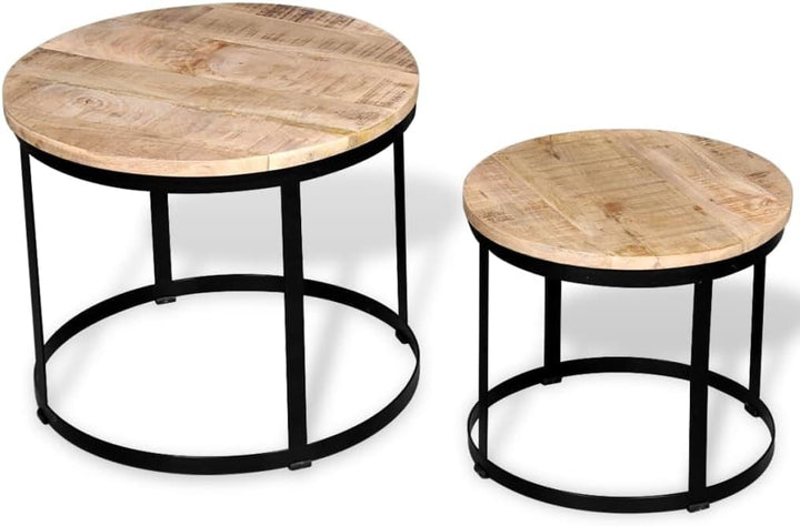 vidaXL 2-TLG. Couchtisch-Set Beistelltisch Wohnzimmer Raues Mangoholz 40cm/50cm Braun, Braun