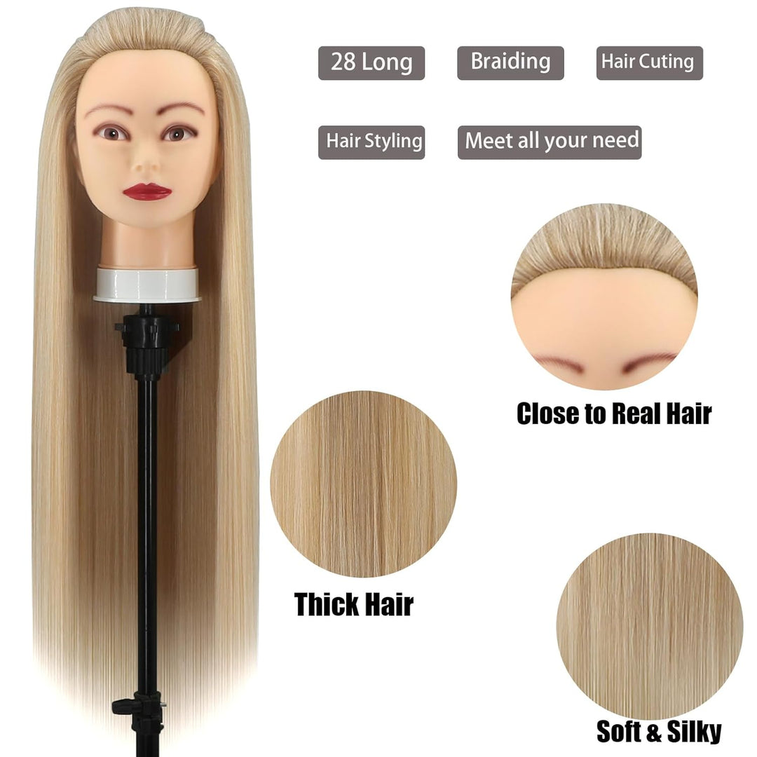 Trainingsköpfe, 28 Zoll Frisierkopf für Friseure, 100% Kunstfaser Haar Übungskopf, mit DIY Strickset