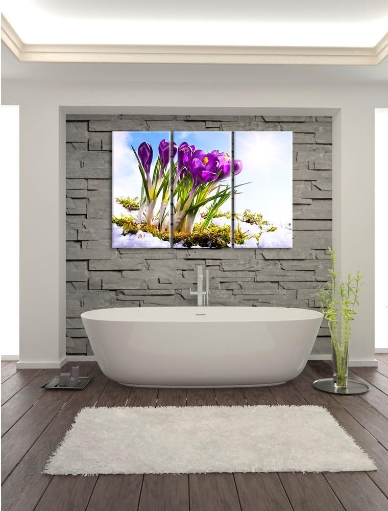 Pixxprint Kunst Frühling Flower Hintergrund / 3-Teilig/Gesamtmass 120cm Leinwandbild bespannt auf Ho