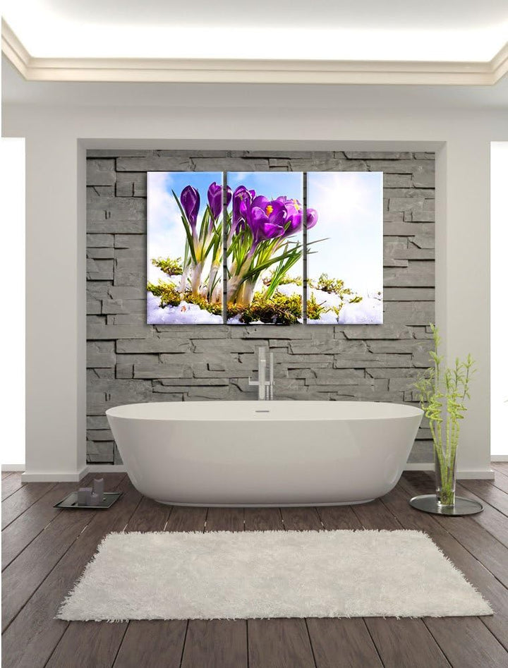 Pixxprint Kunst Frühling Flower Hintergrund / 3-Teilig/Gesamtmass 120cm Leinwandbild bespannt auf Ho