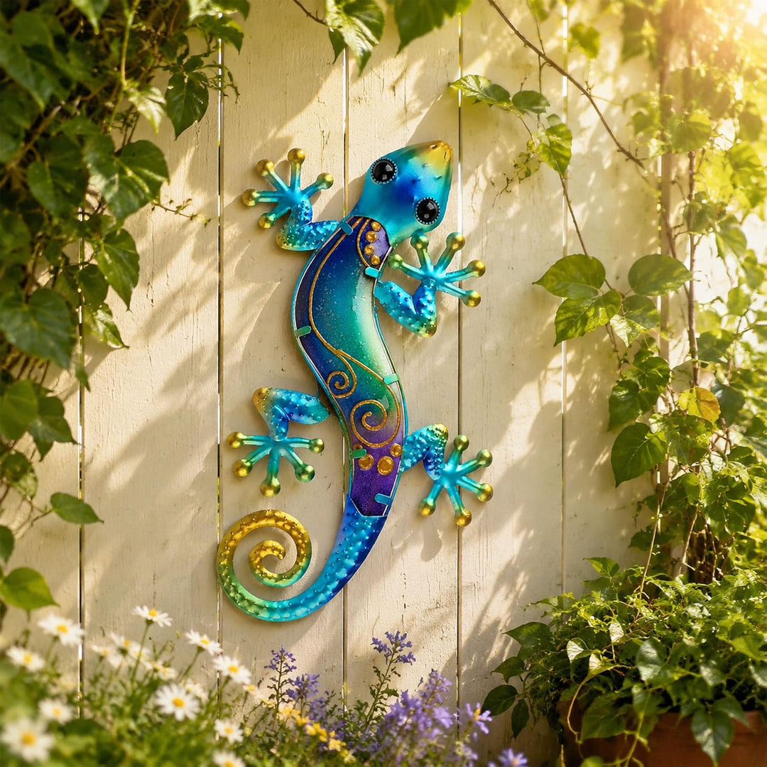 Dexlyn Metall Gecko Gartendeko Outdoor Salamander Lizard Wanddekoration Eidechse Skulptur Hängende 2