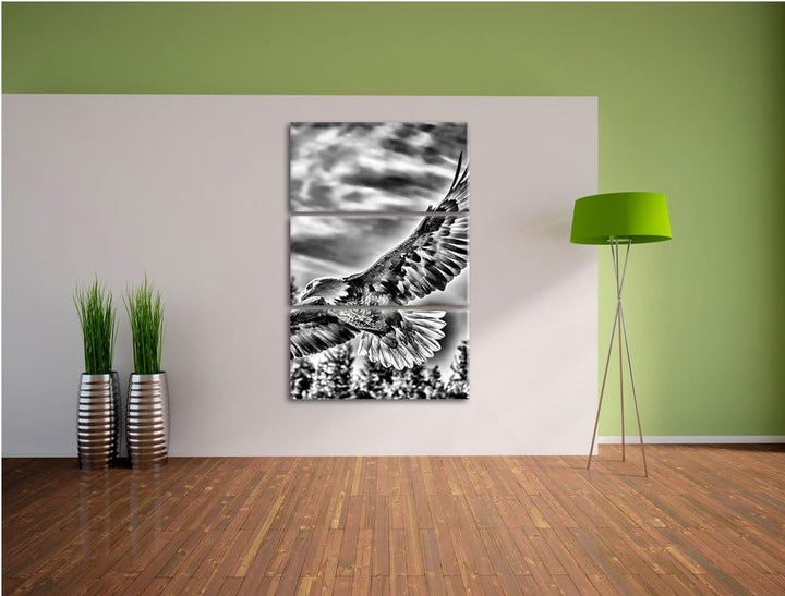 Pixxprint Adler als Leinwandbild | Grösse: 3 Teilig (120x80) | Wandbild| Kunstdruck | fertig bespann
