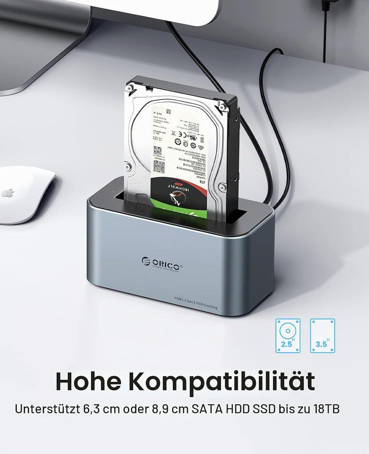ORICO Aluminium Festplatten Dockingstation, 6Gbps USB 3.2 Gen 2 SSD/HDD Docking Station für SATA 2,5