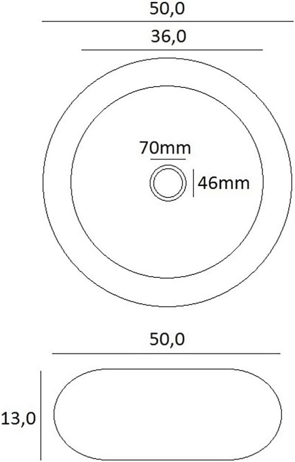 NEG Waschbecken Uno22A (rund) Aufsatz-Waschschale/Waschtisch (schwarz) mit breitem Rand und Nano-Bes