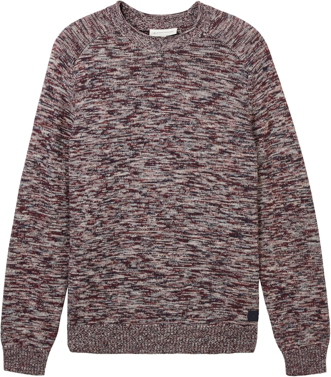 TOM TAILOR Herren Crewneck Strickpullover aus Baumwolle XXL 34250 - Tawny Port Red Mouline, XXL 3425