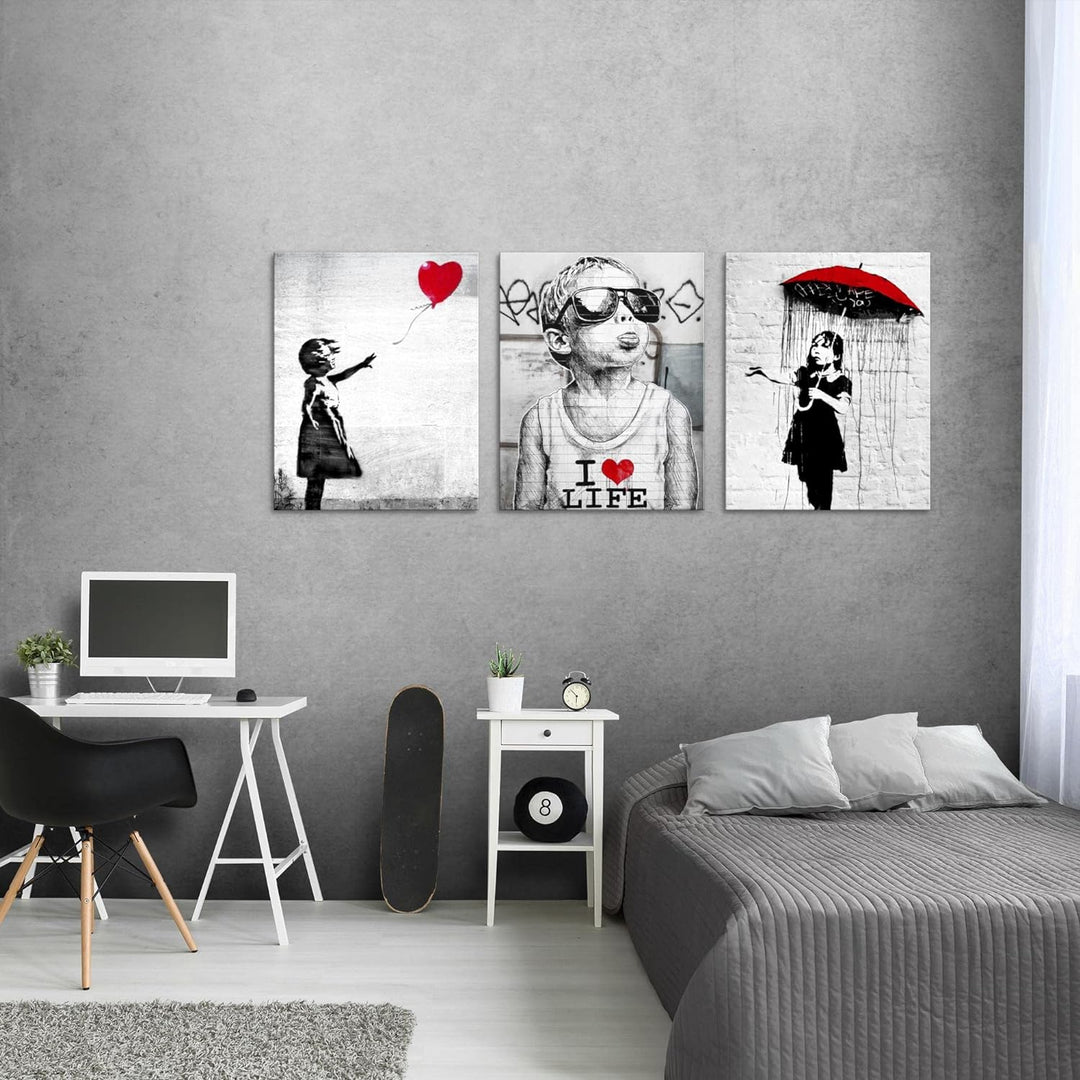 Novart FERTIG ZUM AUFHÄNGEN - Wandbilder Set Banksy - Collage XXL Wohnzimmer N003135a, 30x40 cm - 3B