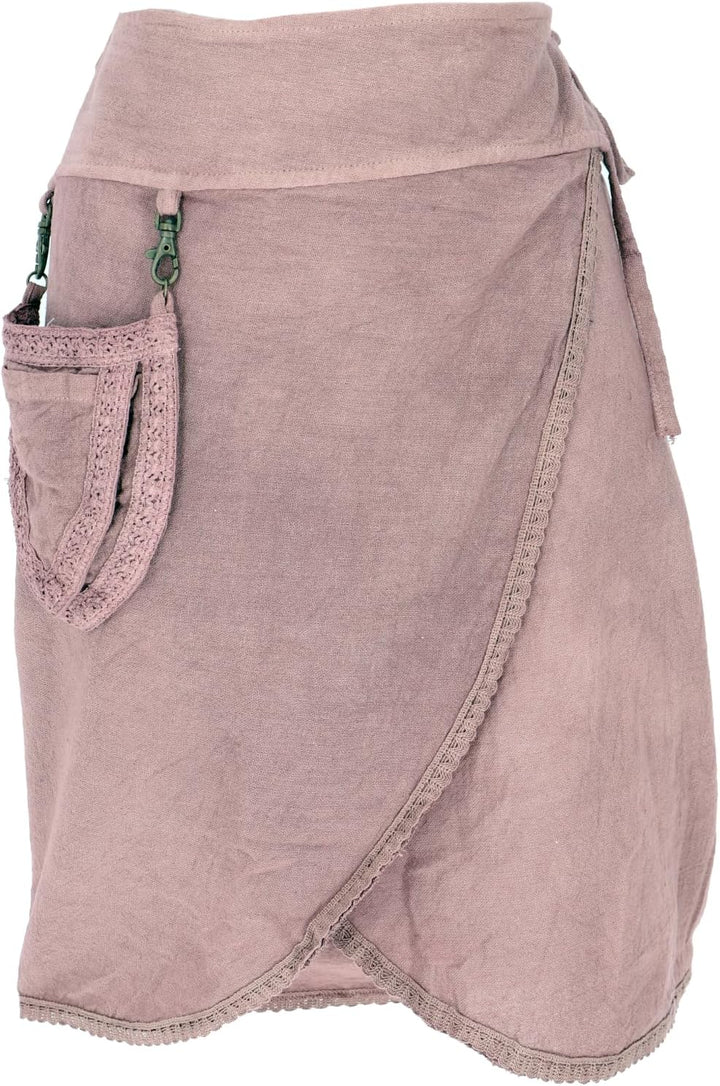 GURU SHOP Pixi Festival Minirock, Natürlicher Ethno Wickelrock mit Tasche, Spitze, Damen, Orange, Ba