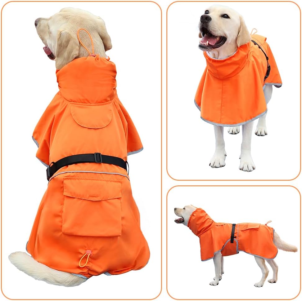 Wasserdichter Hunde-Regenmantel, verstellbar, mit Kapuze, für mittelgrosse und grosse Hunde, reflekt