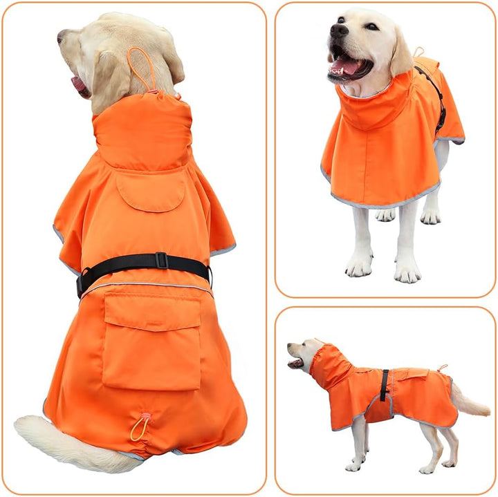 Wasserdichter Hunde-Regenmantel, verstellbar, mit Kapuze, für mittelgrosse und grosse Hunde, reflekt