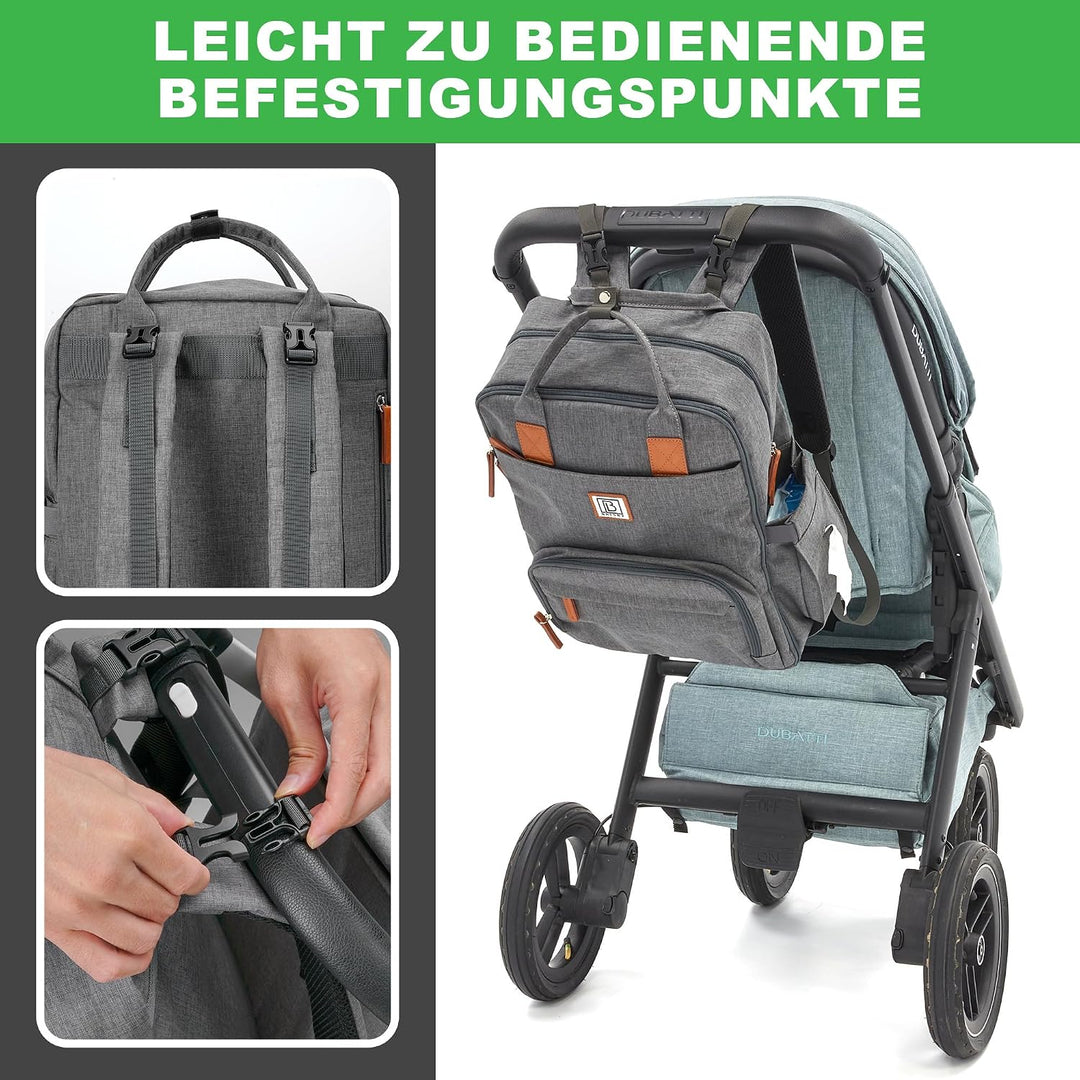 Brisby Wickelrucksack gross - Wickeltasche kinderwagen mit isoliertes Frontfach, Babytasche mit Wick