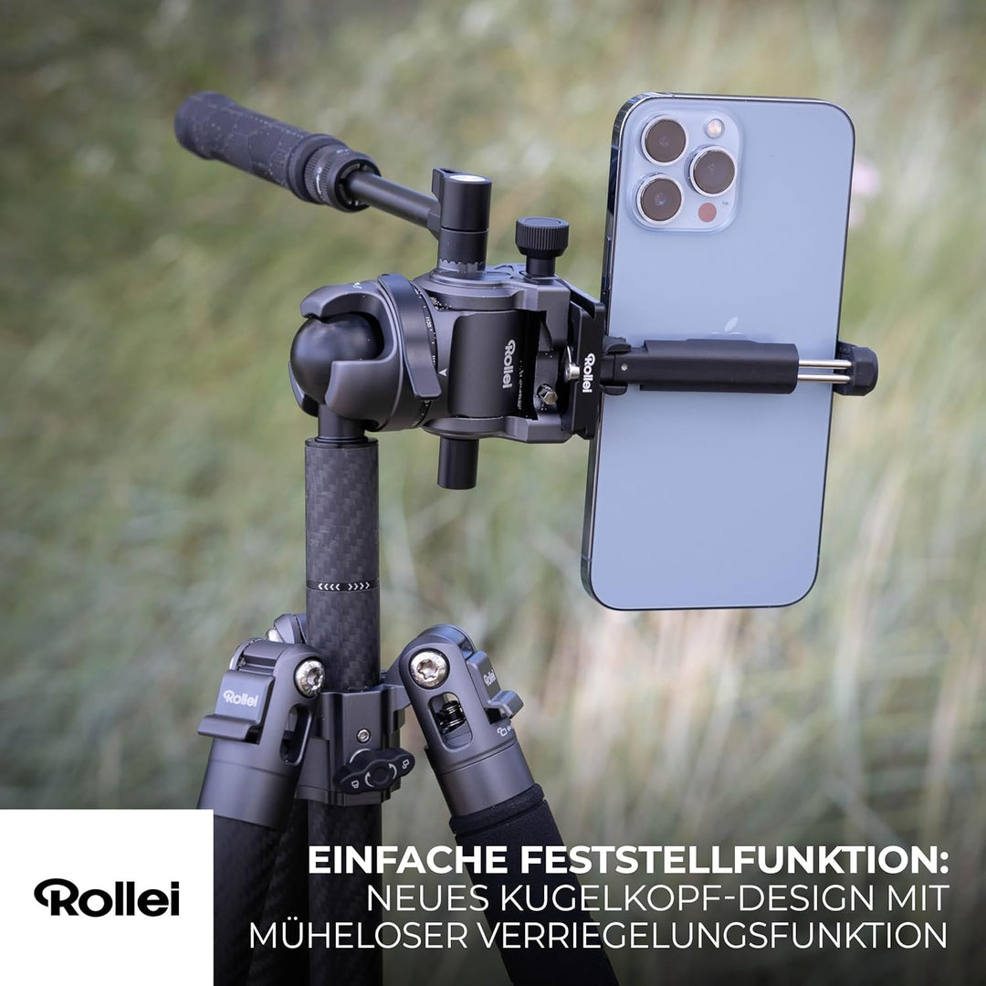 Rollei Easy Traveler Video Carbonstativ - 4,5 kg Tragkraft, 164 cm Höhe, Ultraleicht, Kompakt, Mühel