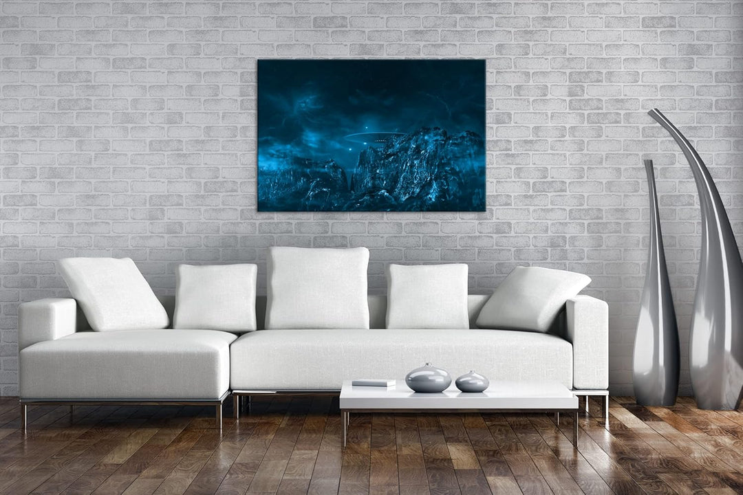 deyoli UFO auf einem fremden Planeten Format 60x40 Effekt: Monocrome Blau als Leinwandbild, Motiv fe