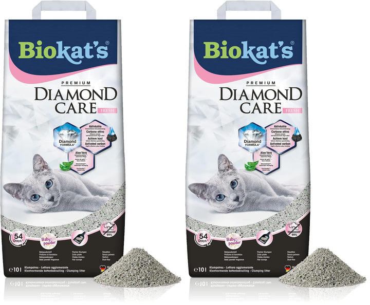 Biokat's Diamond Care Fresh Katzenstreu mit Babypuder-Duft - Feine Klumpstreu aus Bentonit mit Aktiv