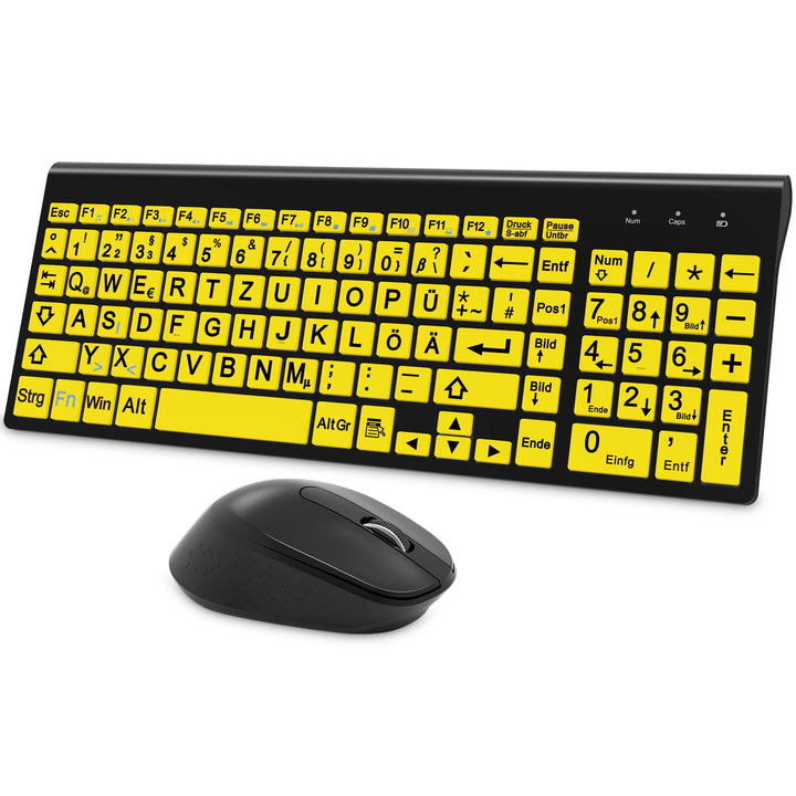 Kabellose Tastatur und Maus Set mit Grossen Buchstaben (Deutsches QWERTZ) für Senioren & Sehbehinder