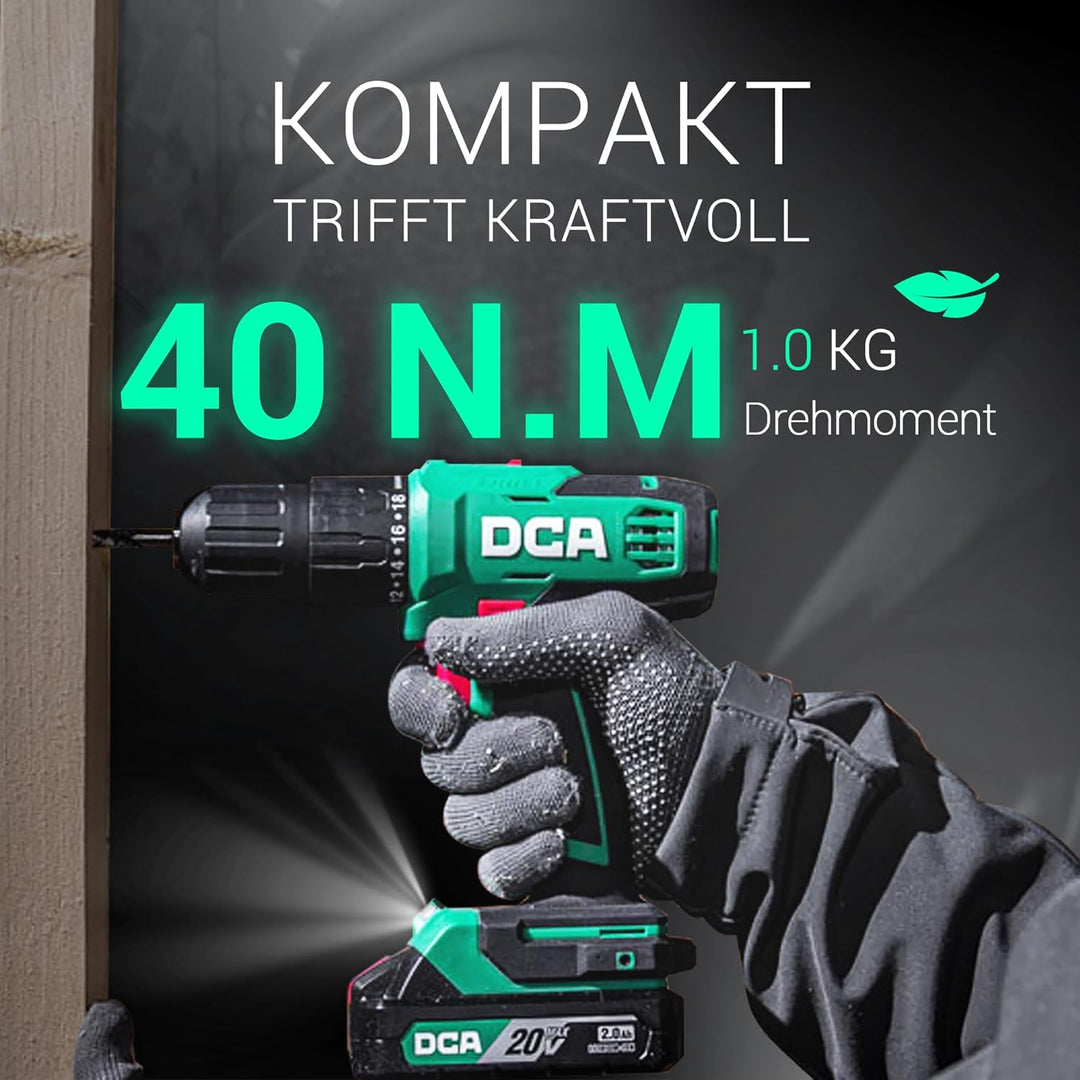 DCA 20V Akku-Schlagbohrmaschine Set, 40 Nm, 13 mm Schnellspannbohrfutter, 22500 Schläge/Min, 2 Gesch