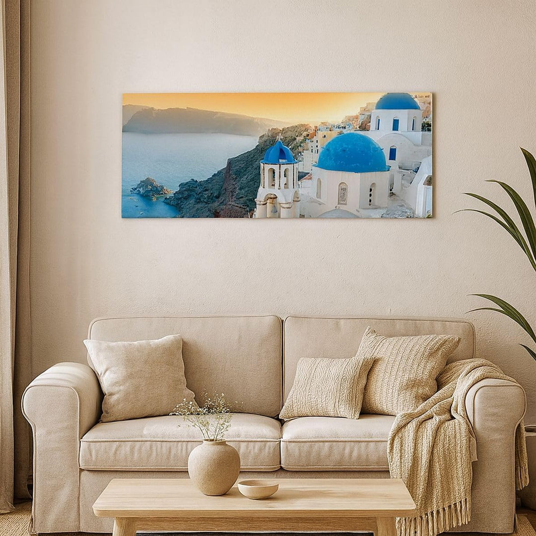 Wandbilder Dekoration Wohnzimmer Santorini Griechenland Urlaub Insel Bilder auf Leinwand 120x50cm Le