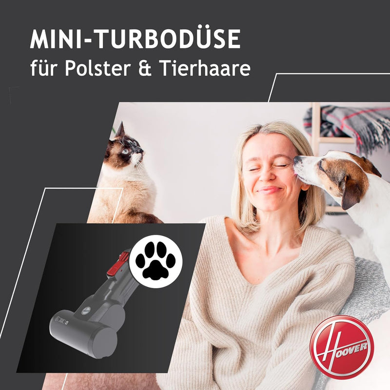 Hoover H-FREE 100 PETS Akku-Staubsauger ohne Beutel + Tierdüse – bis zu 40 Min. Laufzeit, kabelloser