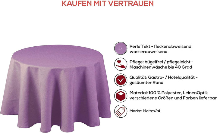 Textil Tischdecke - Leinen Optik - wasserabweisend Rund (Lila hell, 160 cm) Lila Hell 160 cm, Lila H