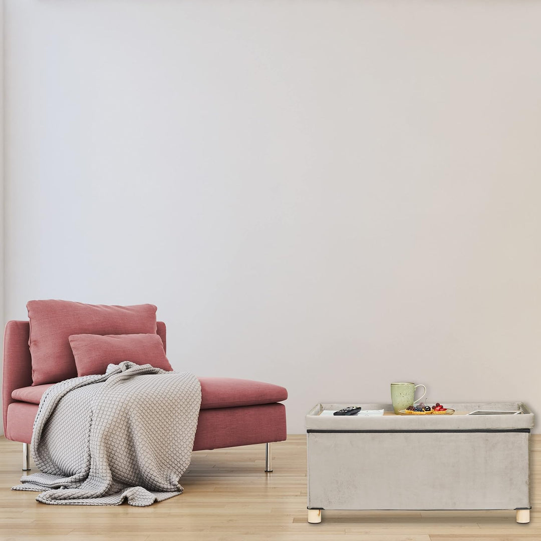 Relaxdays Sitzbank mit Stauraum, Polster, Samtbezug, Holzfüsse, bis 120 kg, faltbar, Sitztruhe HBT: