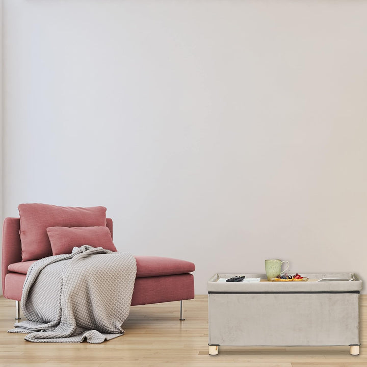 Relaxdays Sitzbank mit Stauraum, Polster, Samtbezug, Holzfüsse, bis 120 kg, faltbar, Sitztruhe HBT: