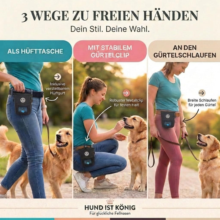 HUND IST KÖNIG® Leckerlibeutel für Hunde-Training - Robuster Futterbeutel Hunde, kompakt & funktiona