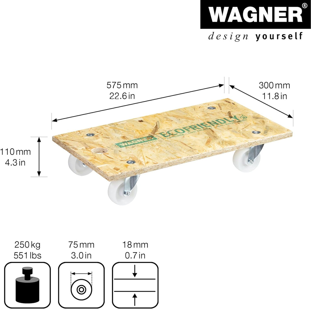 Wagner Transporthilfe MM 1141 I 57,5 x 30 x 11 cm - Tragkraft 250 kg - ideal für Geräte &amp; schwer bel