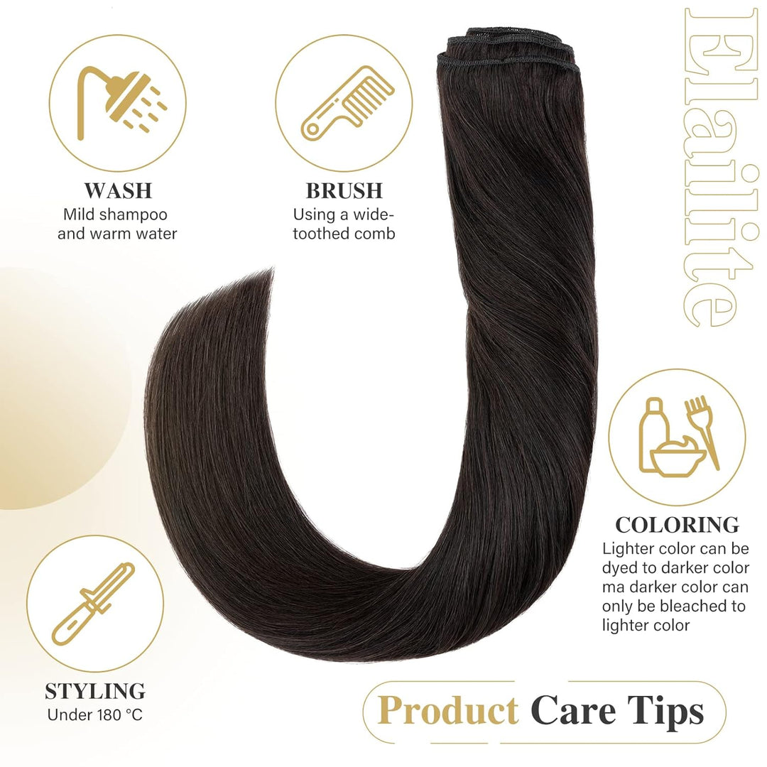 Elailite Extensions Echthaar Clip in 8 Tressen Voller Kopf #1B Naturschwarz Haarverlängerung Real Hu