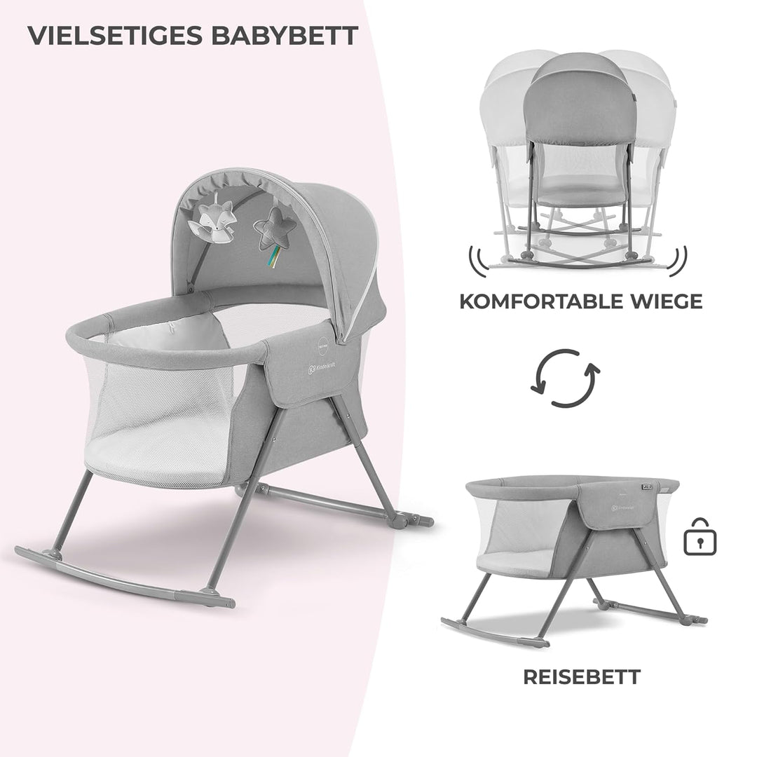 Kinderkraft Kinderbett 3 in 1 LOVI, Kinderreisebett, Stubenwagen, Babywiege, Baby Wippe, Zusammenkla