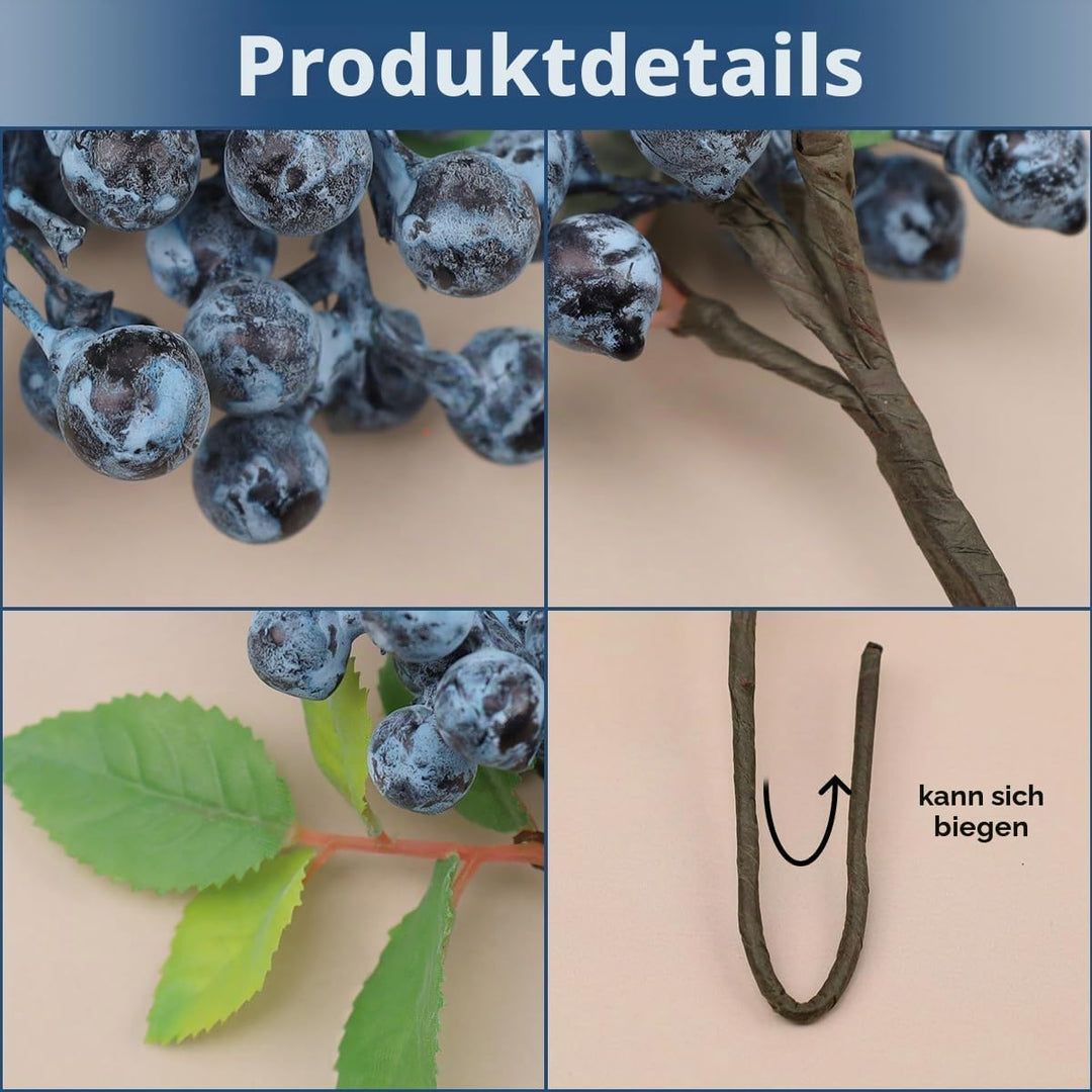 Meiwlong 3 Stück Künstlich BlauBeeren Blumen Gefälschte Schaum Beeren Dekoration Hochzeit Zuhause Pa