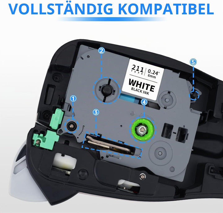UniPlus 6x Kompatibel Tze 6mm 0,24 Etikettenband als Ersatz für Brother TZe-211 TZe-111 TZe-411 TZe-