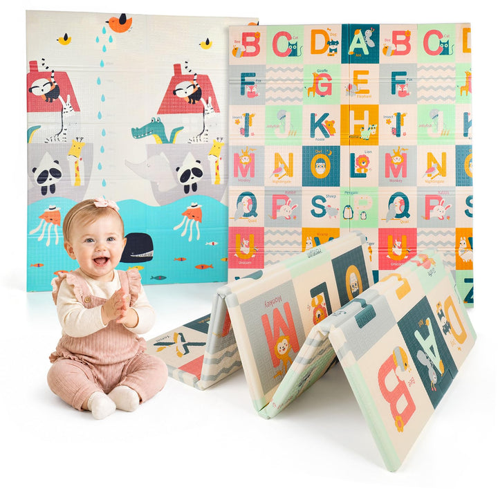 Dripex Krabbelmatte Baby Faltbar 150x180x1.5 CM Kinder Spielmatte Rutschfeste Krabbeldecke Wendbar G