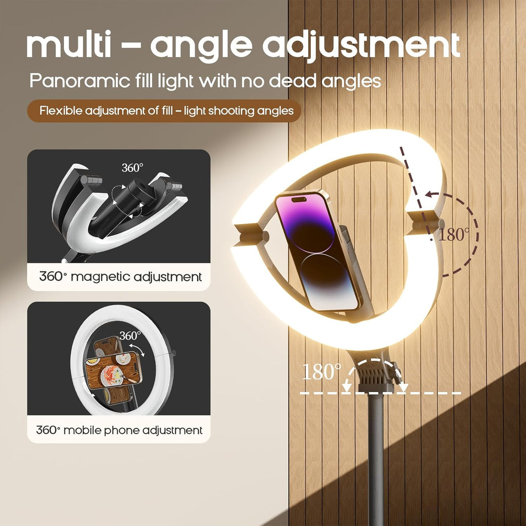 Magnetisches 10" Ringlicht,Klappbar & 360° Drehbar,10W, 120 LEDs, 5000mAh, Dimmbar Mit Memory,Für Li