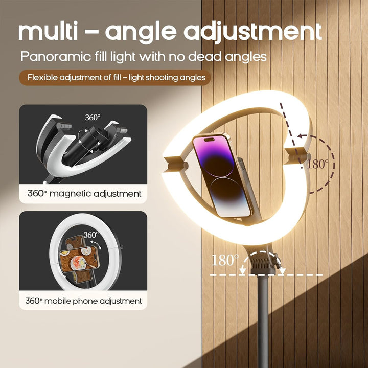 Magnetisches 10" Ringlicht,Klappbar & 360° Drehbar,10W, 120 LEDs, 5000mAh, Dimmbar Mit Memory,Für Li