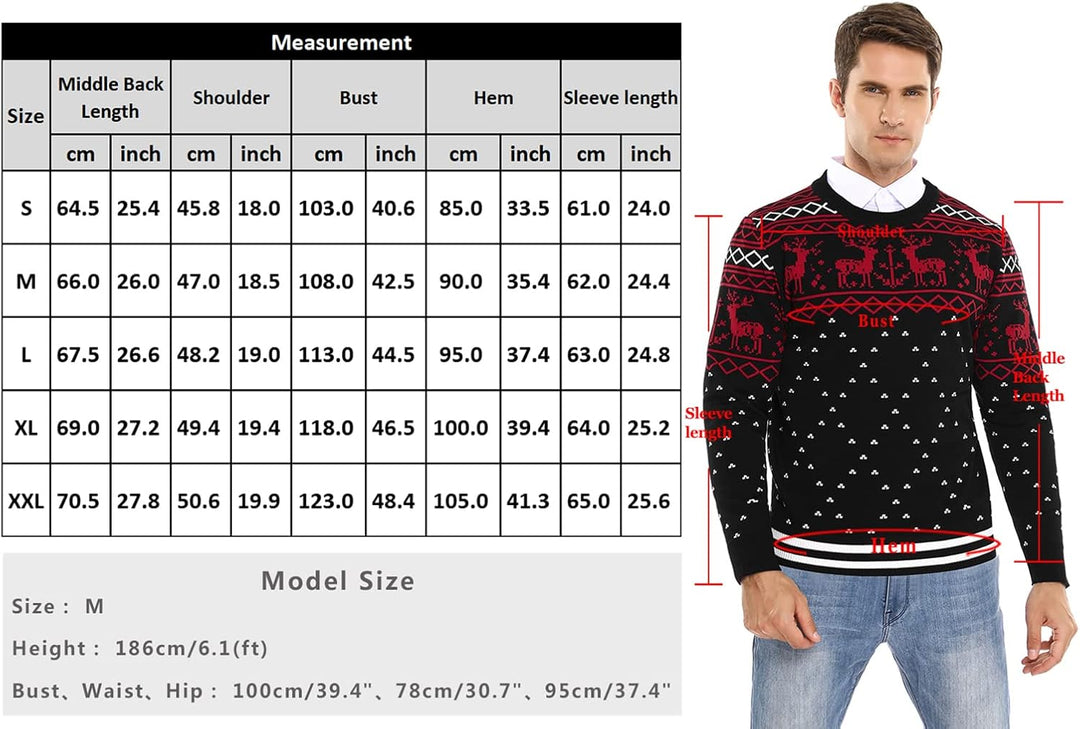 Litherday Weihnachtspullover Herren Strickpullover mit Rentiermuster, B-rot, S