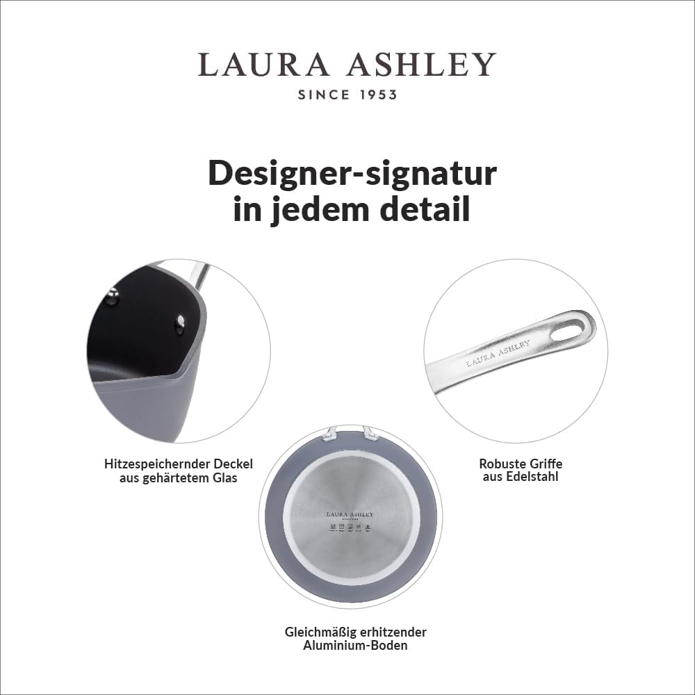 Laura Ashley 16cm Antihaft-Milchtopf mit Ausgiesser - 1,2 Litre Haltbarer PFOA/PFAS-Freier Milchtopf