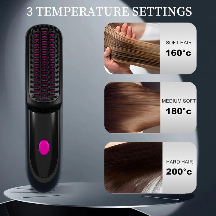 Glättbürste Kabellos, 2026 Neu Haarglätter Bürste, Stylingbürste für Kurze Haare Langes, Tragbare Ha