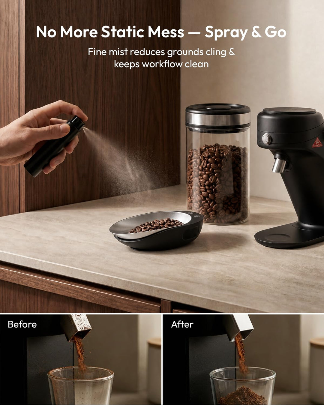 Maestri House wiederaufladbare Kaffeewaage 0,1g präzise mit 8ml Sprühflasche ergonomisches Design mi
