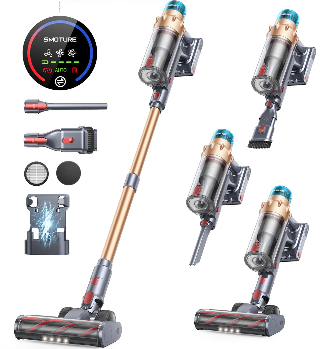 SMOTURE Akku Staubsauger 50.000 Pa 65 Min Laufzeit mit Mini-Turbinendüse, Anti-Tangle-Staubsauger Ka
