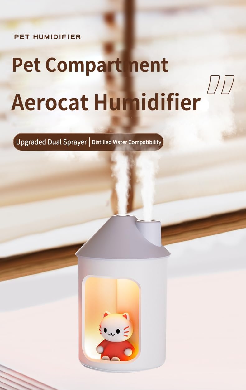 Niedlicher Katzen-Luftbefeuchter, Kaltnebel-Doppelspray-Luftbefeuchter, neuer Luftbefeuchter (weiss)