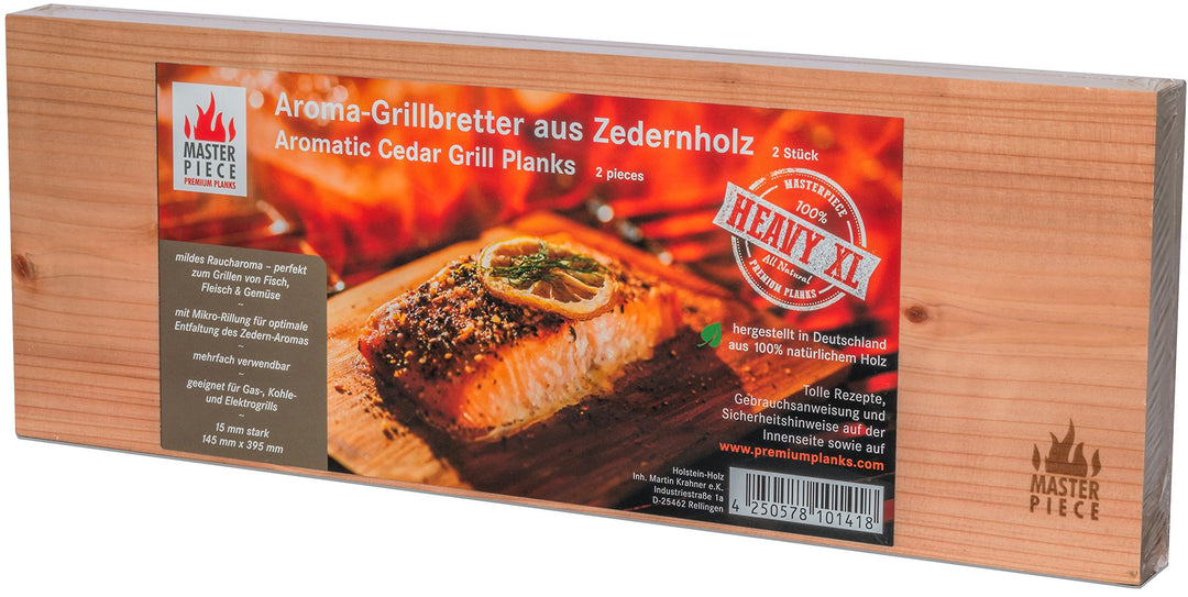 MASTER PIECE Heavy XL Zeder 2 Grillbretter aus Zedernholz, 15mm starke Profi-Grillplanken Premium Qu