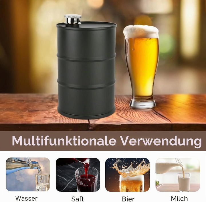 Flachmann, Ölfass, übergrosserFlachmann, 700 ml, tragbar, Edelstahl, Bierfass, Wein, Schnaps, Flachm