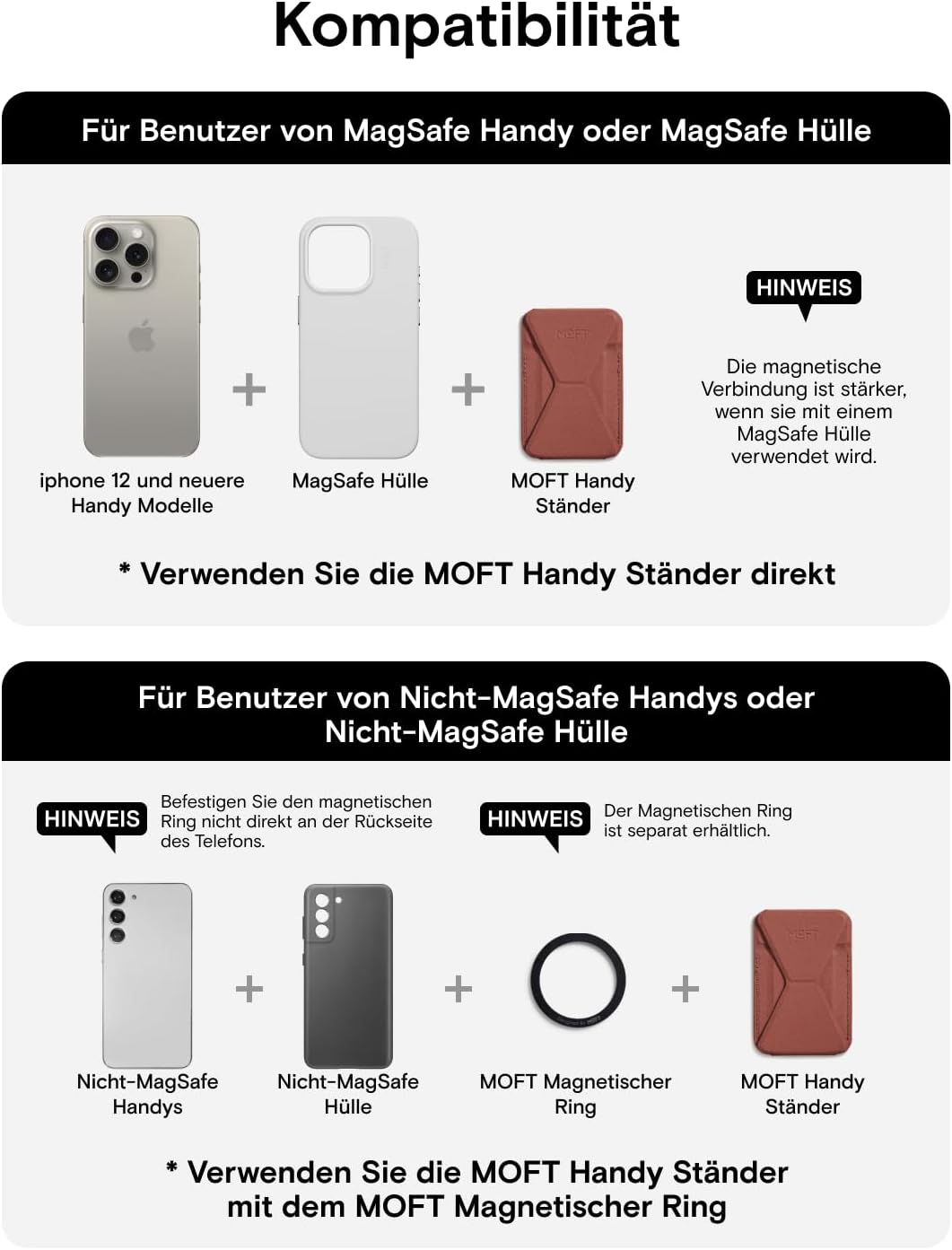 MOFT Magnetischer Handy Wallet Ständer, Veganem Leder Kartenhalter Stand Kompatibel mit Magsafe iPho