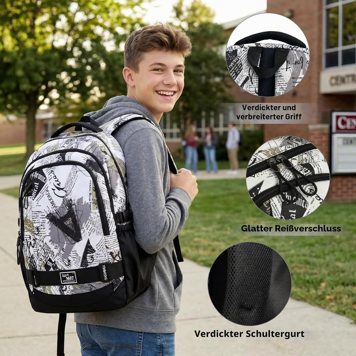 Amythe Schulrucksack Jungen Teenager, Rucksack Schule Gymnasium Oberstufe Schulranzen mit Laptopfach
